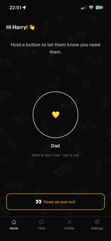 A child's home screen, with a button for Dad