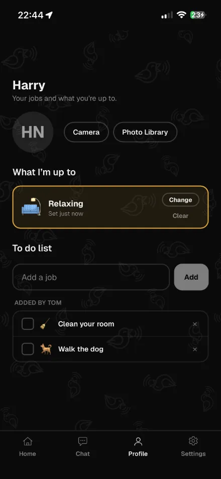 A child's profile, with jobs set by a parent