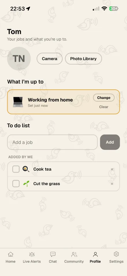 A profile with your own jobs and a status